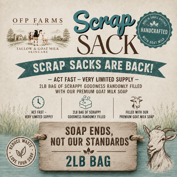 Scrap SACK, 2+ lb Bag, Goat Milk Soap (MAX. 2 PER CUSTOMER) PLUS +1 FREE ALL NATURAL SOAP SACK PER ORDER