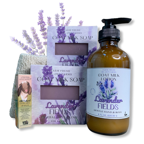 Farm Basics - Boxed Set -SPRING | 2 Goat Milk and Tallow Soaps, 1 Full Size Lotion, 1 Lip Balm, 1 Soap Sack