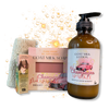 Small Farm Big Love, Mini Farm Bundle: SPRING One Goat Milk and Tallow Soap, 1 Full Size Lotion, 1 Lip Balm, 1 Soap Sack