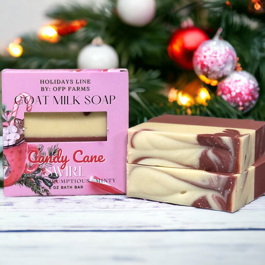 Candy Cane Swirl, Holiday Goat Milk Soap 6 oz