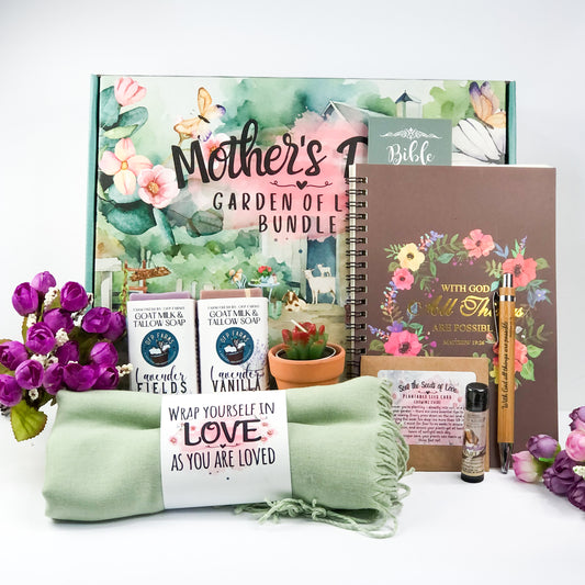 Mother's Day Garden Farm Box, Mini (BIG LOVE) Gift Set - 2 Soaps, 1 Lip Balm, 1 Garden Candle, 1 Journal, 1 Pen, 1 Lightweight Shawl