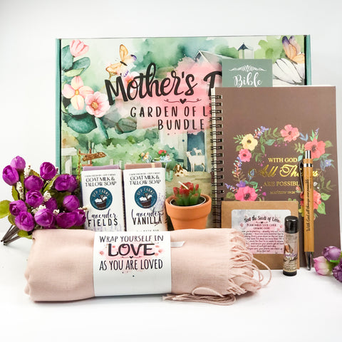 Mother's Day Garden Farm Box, Mini (BIG LOVE) Gift Set - 2 Soaps, 1 Lip Balm, 1 Garden Candle, 1 Journal, 1 Pen, 1 Lightweight Shawl