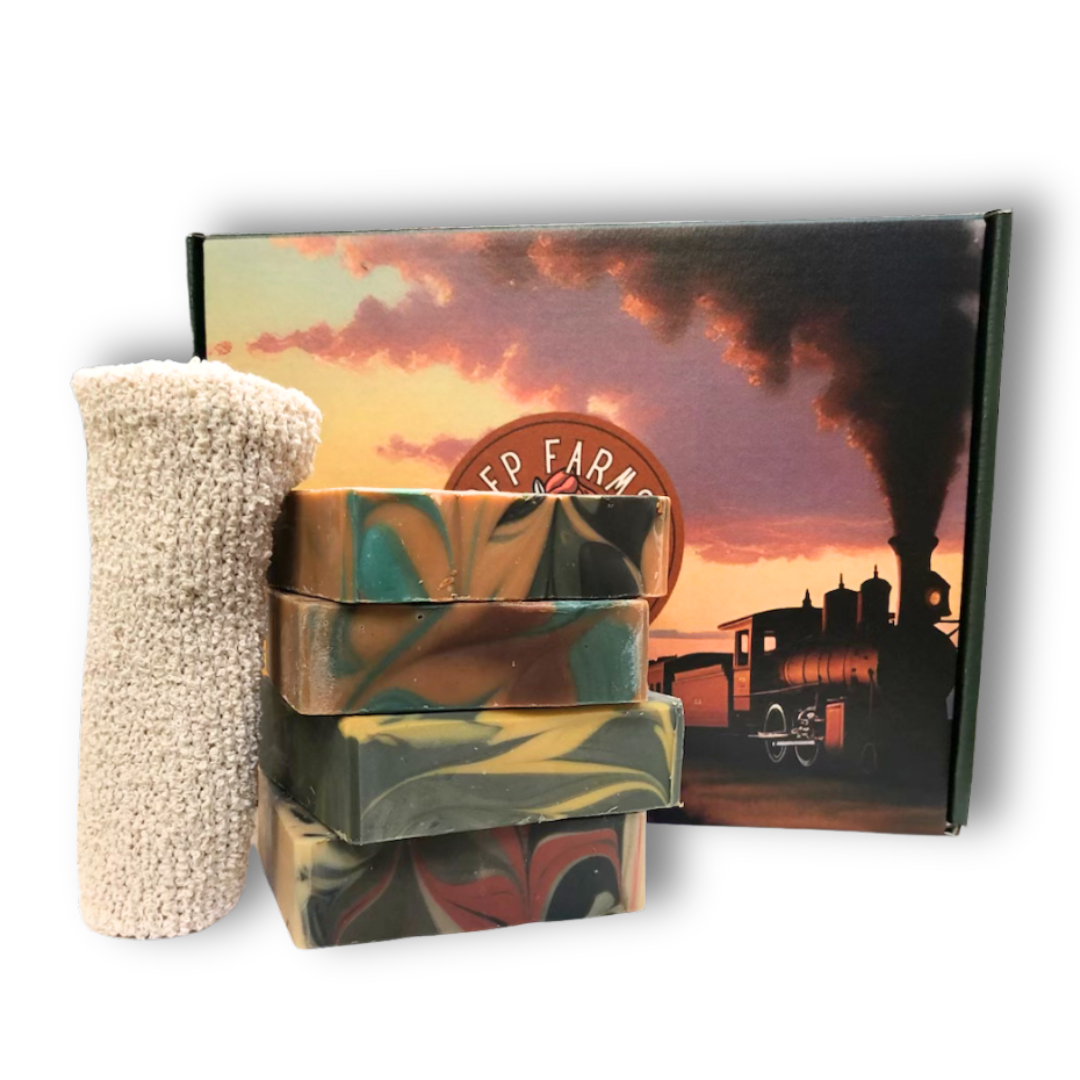 Men's, "Get On Your Soap Box", Gift Box - 4 Pack of THE BEST Masculine Goat Milk and Tallow Soaps, 1 Soap Sack