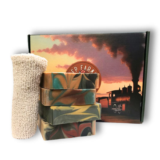Men's, "Get On Your Soap Box", Gift Box - 4 Pack of THE BEST Masculine Goat Milk and Tallow Soaps, 1 Soap Sack