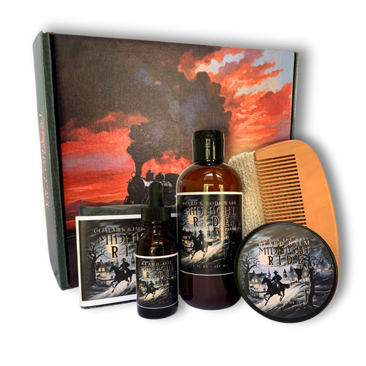 #1 Selling - Men's Beard and Bath Boxed Gift Set | 1 Beard and Body Wash, 1 Full Size Soap Bar, 1 Beard Oil, 1 Beard Balm, 1 Beard Comb, 1 Soap Sack