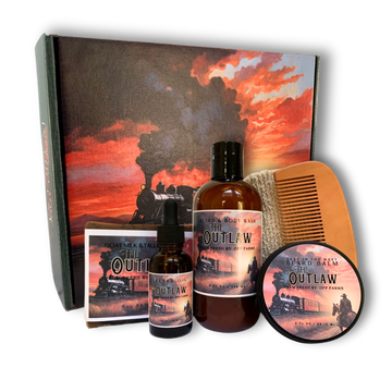 #1 Selling - Men's Beard and Bath Boxed Gift Set | 1 Beard and Body Wash, 1 Full Size Soap Bar, 1 Beard Oil, 1 Beard Balm, 1 Beard Comb, 1 Soap Sack