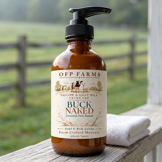 Buck Naked 8 oz amber-glass lotion outdoor product draft