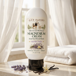 Magnesium Wellness Cream in a sunlit spa setting with lavender and vanilla