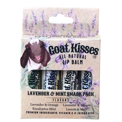 Goat Kisses(TM), Goat Milk Lip Balm, 4 Smack Pack, LAVENDER AND MINT